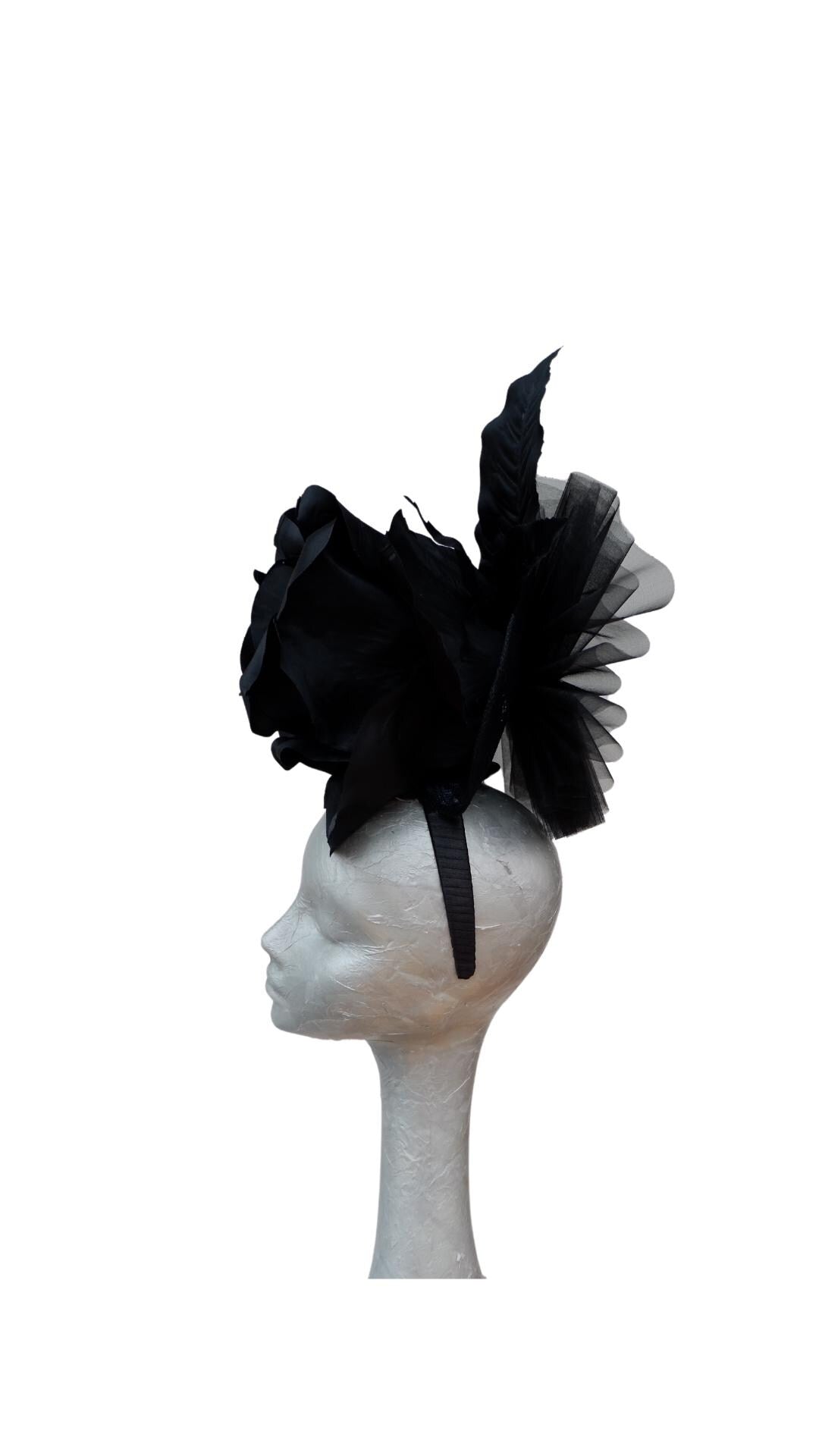 Caen - Medium 28cm Black  rose fascinator