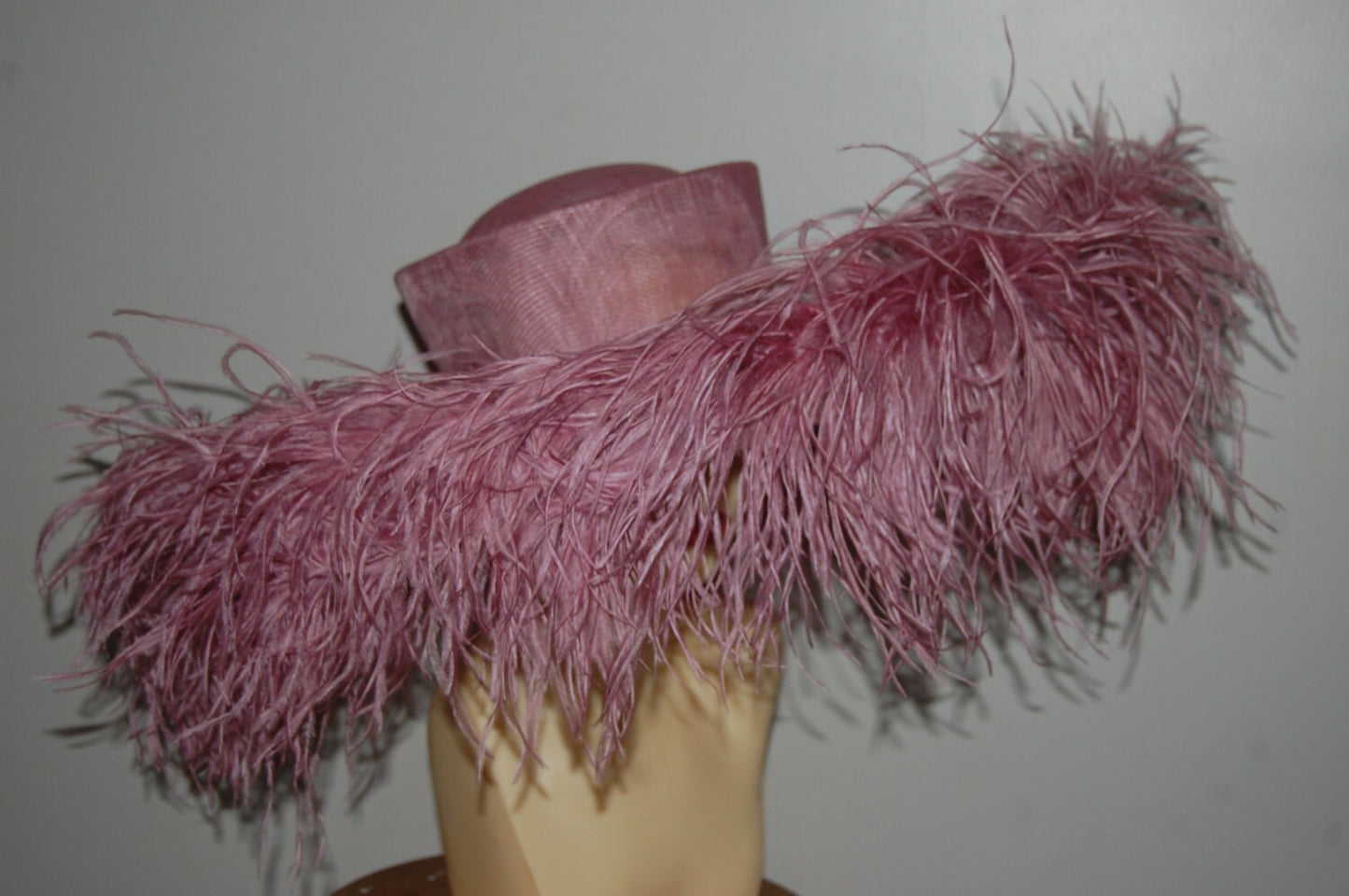 Emma - Extra large Hat with Ostrich feather boa in dusky pink By Hats2go Made to Order
