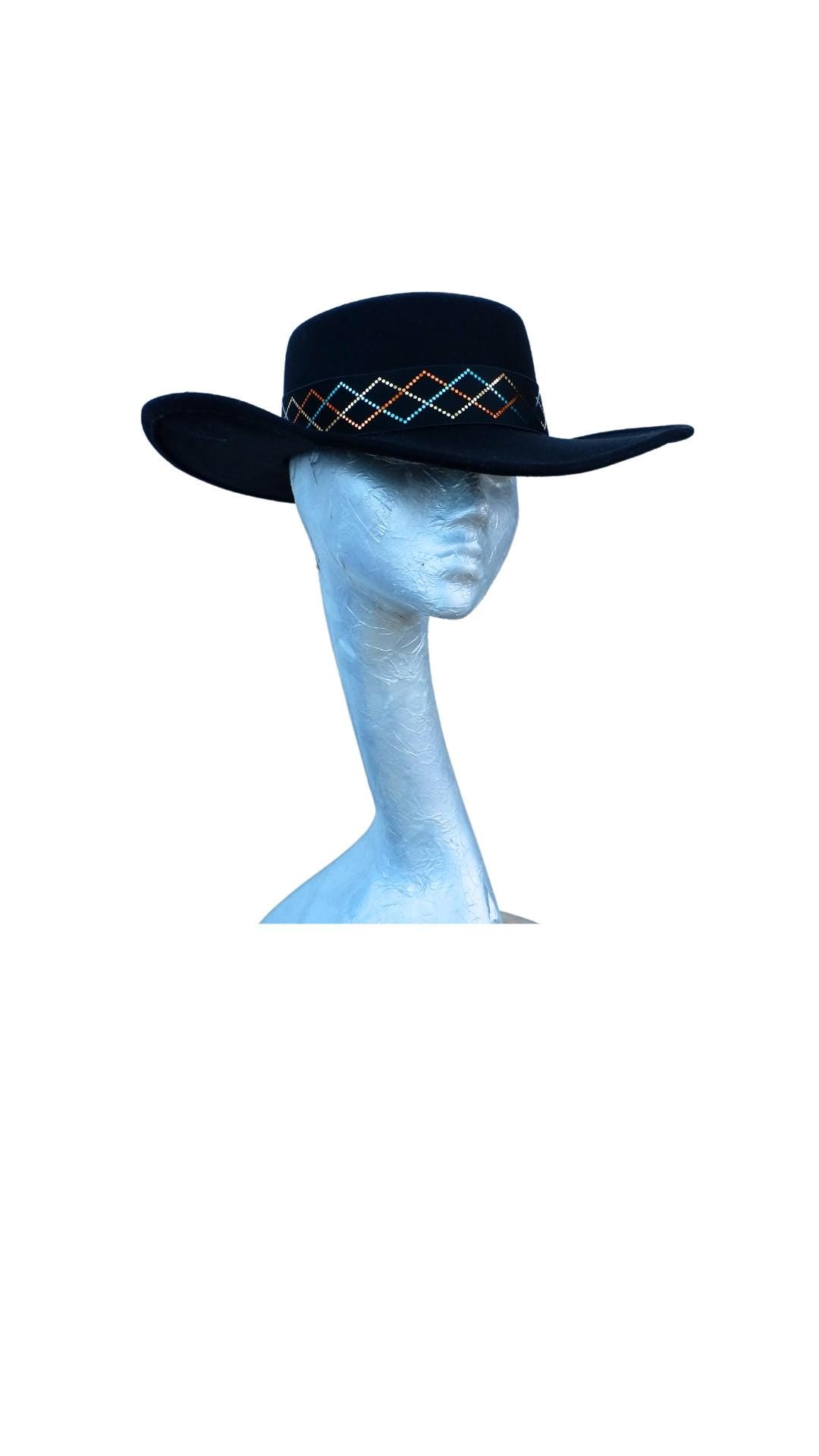 Tex - Black wide brim wool Fedora Hat