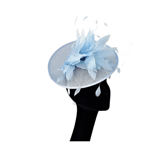 Elsa - Ice blue fascinator with ice blue feather trim