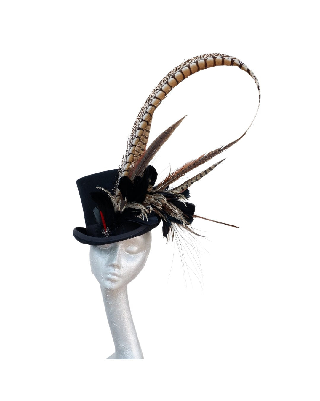Caberet - Black wool Top Hat with feather detail