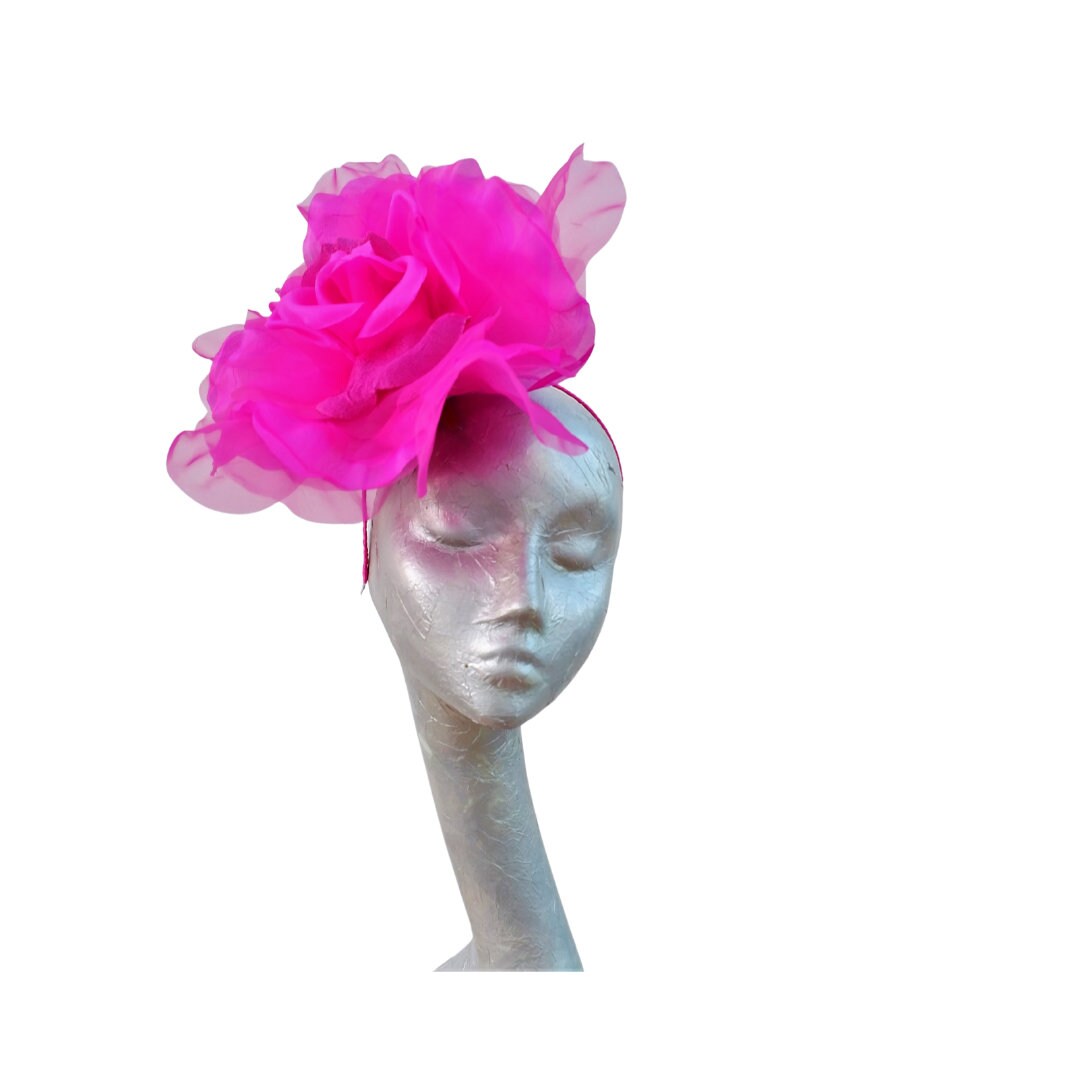Ava--Magenta silk/organza 12" flower fascinator