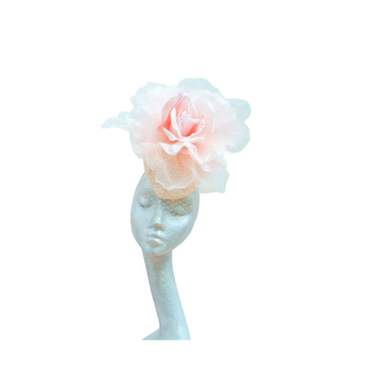 Haydock -- Blush Pillbox with Veil & 12" silk rose