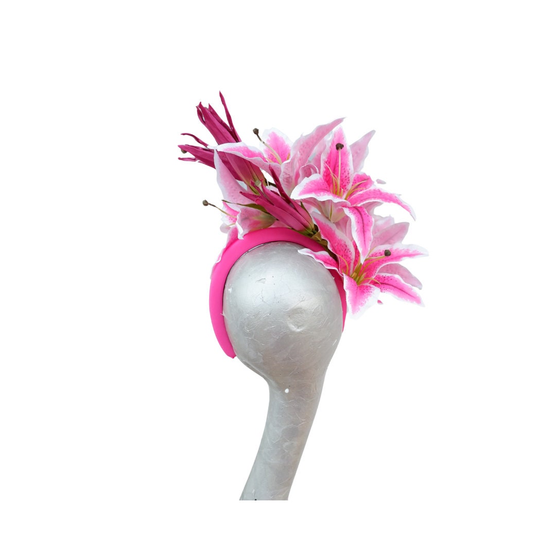 Stargazer- Pink & white Lily Headband Fascinator