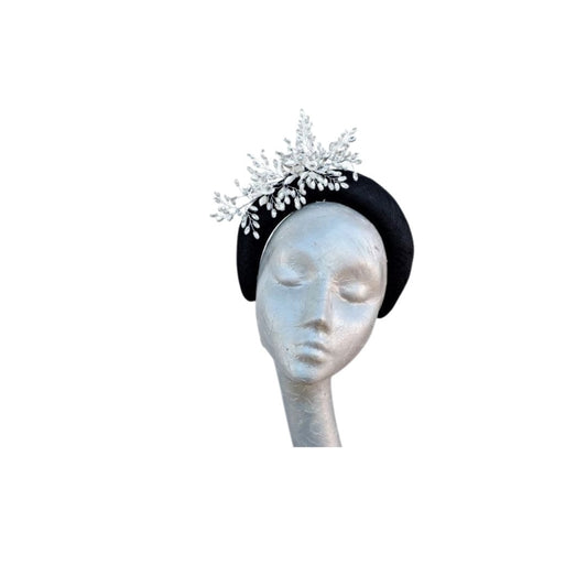Selina - Black & Diamante Halo Fascinator Headband