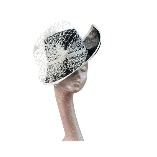 Lara- Stunning feature Pointed side hat In Ivory & Black