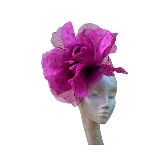 Ava--Dark Magenta silk/organza 12" flower fascinator
