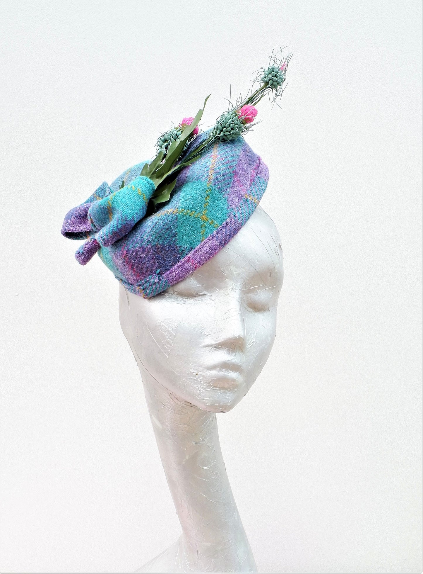 McGregor- Turquoise,Pink & Lilac Harris Tweed Heart Pillbox