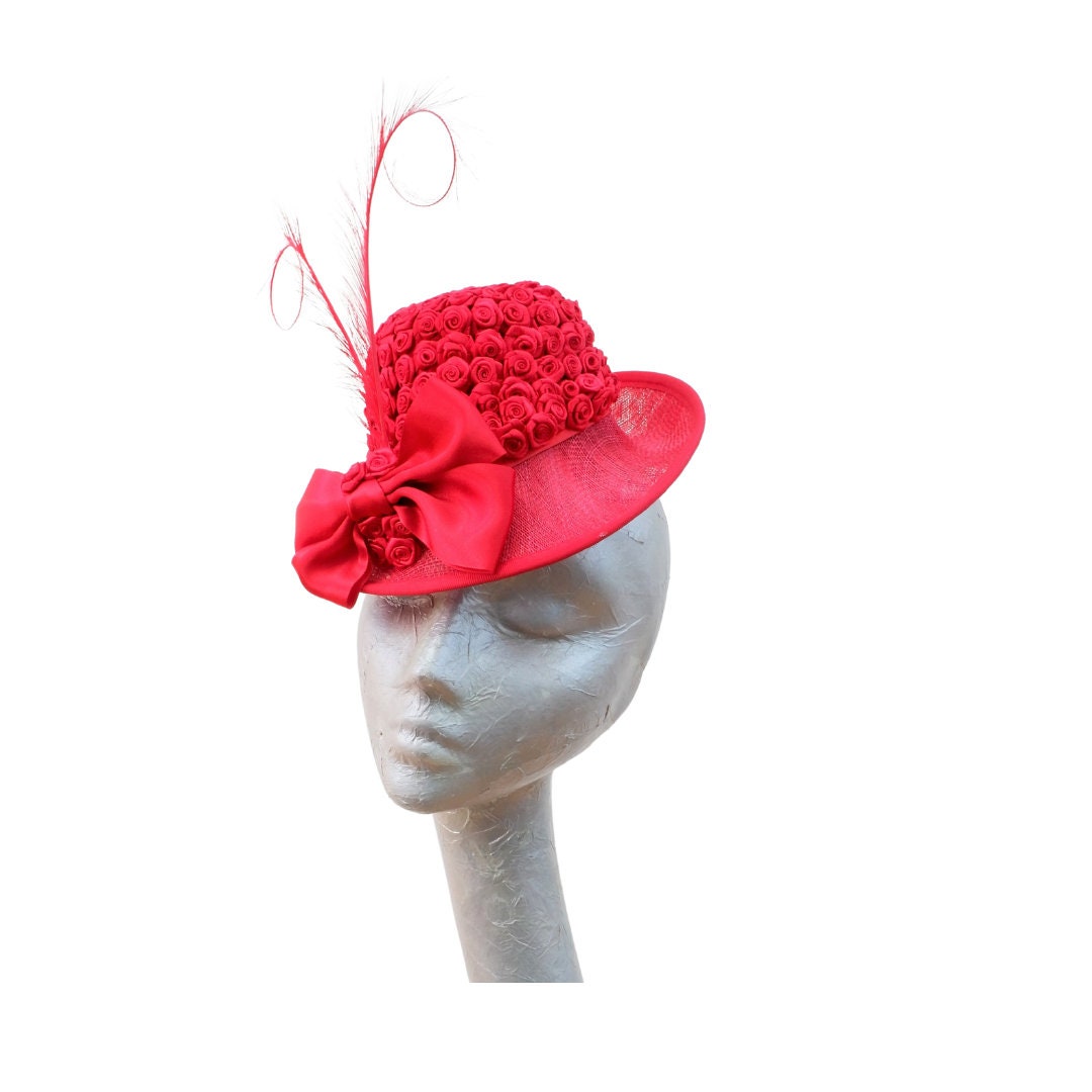 Minellie - Red 30s/40s style Percher Cocktail Hat