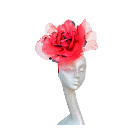 Ava--- Scarlet Red & Black silk/organza 12" flower fascinator
