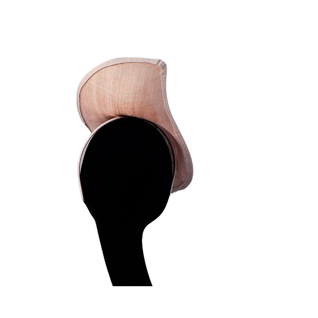 Maple - Nude silk covered sinamay pointed shaped feature saucer hatinator with orchids