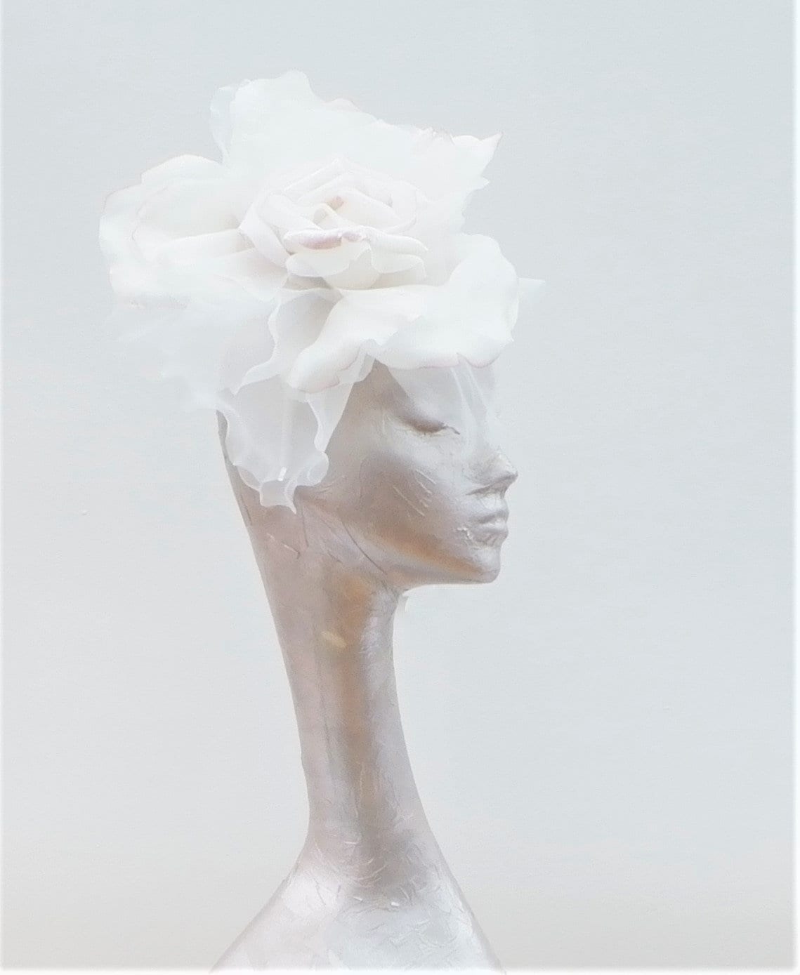 Ava-- Sheashell (Ivory with a hint of Pink) silk organza 12" Rose  fascinator