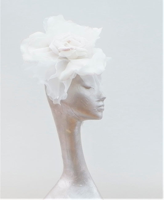 Ava-- Sheashell (Ivory with a hint of Pink) silk organza 12" Rose  fascinator