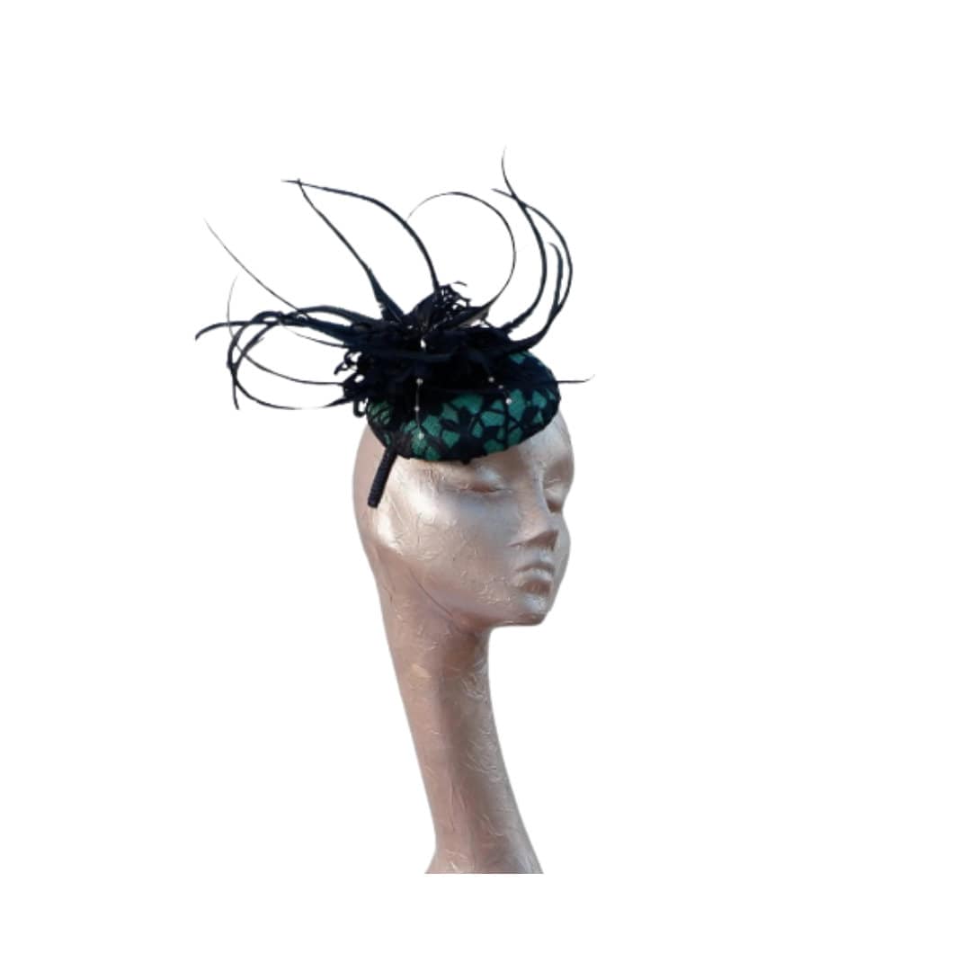 Kira - Navy & Emerald green Button base Cocktail Hat