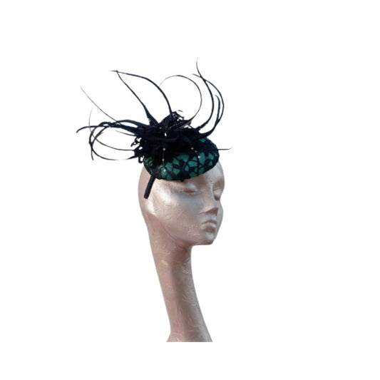 Kira - Navy & Emerald green Button base Cocktail Hat