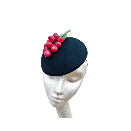 Deeta - Black & Red Cherry Cocktail Hat.