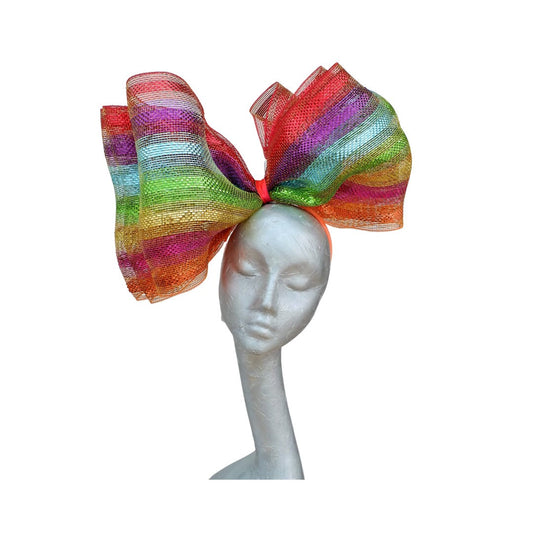 Fran - Rainbow Deco Poly Mesh triple Giant bow Fascinator