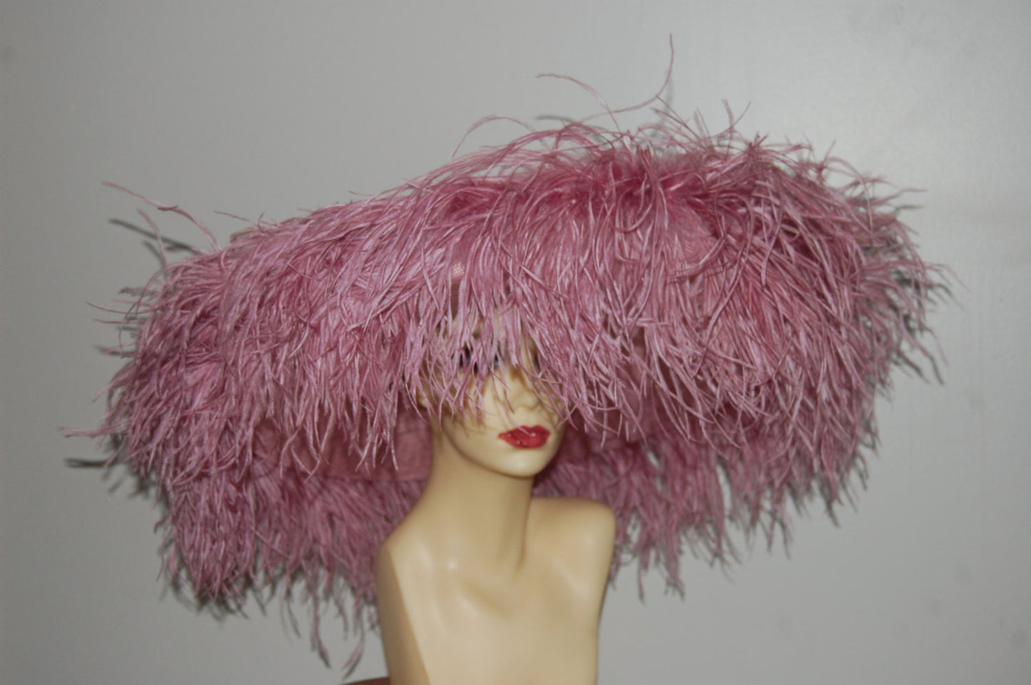 Emma - Extra large Hat with Ostrich feather boa in dusky pink By Hats2go Made to Order