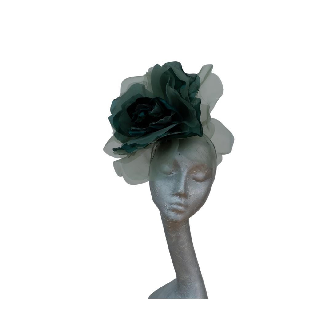 Ava-- Bottle Green silk organza 12 inch flower  fascinator