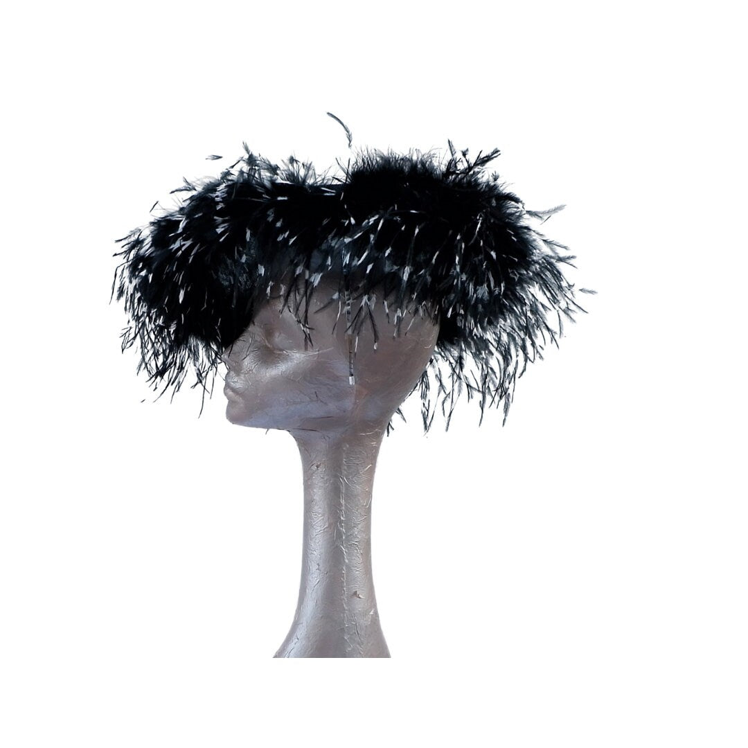 Giselle II Black Saucer fascinator with Black & White  Feathers
