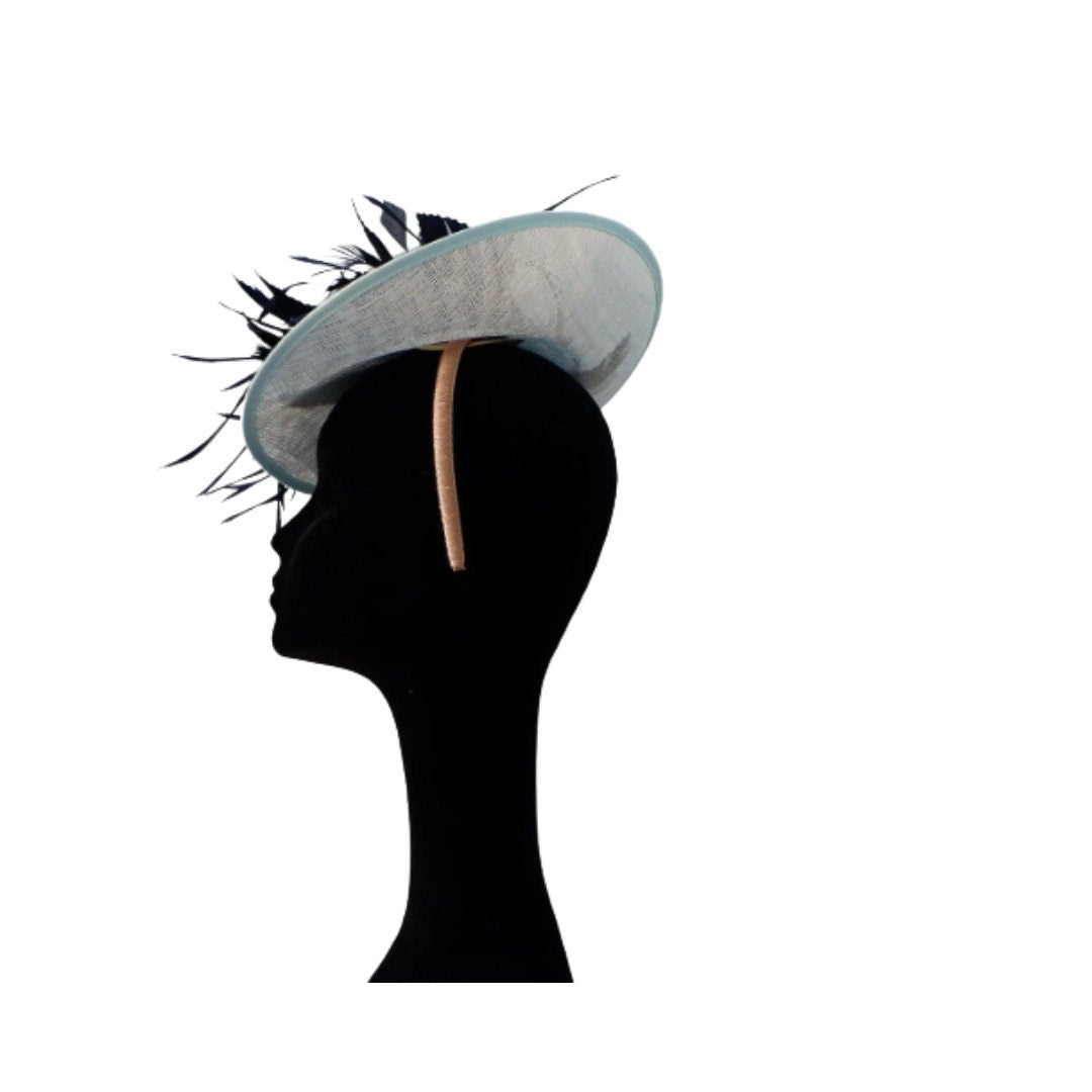 Mint & Navy fascinator Upturned base by Hats2go