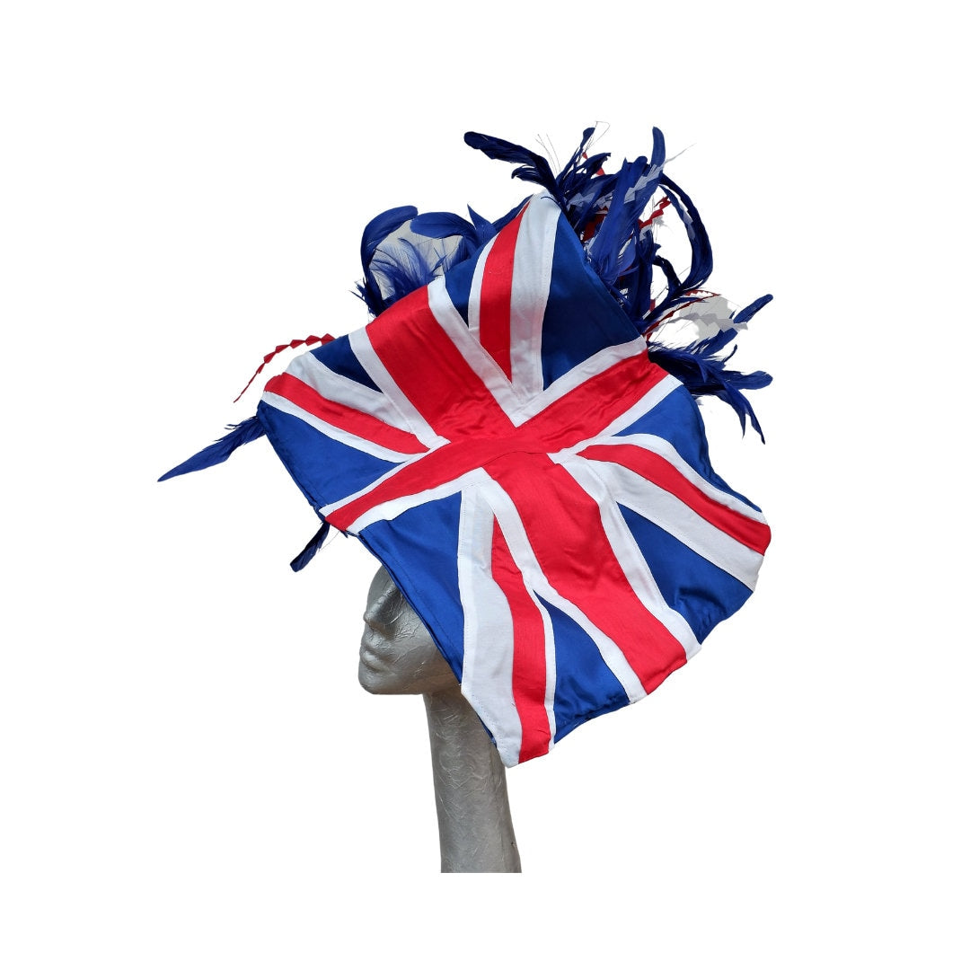 Union Flag - Red, White & Blue Silk and Feather Hatinator Royal Ascot Jubilee showpiece 2022