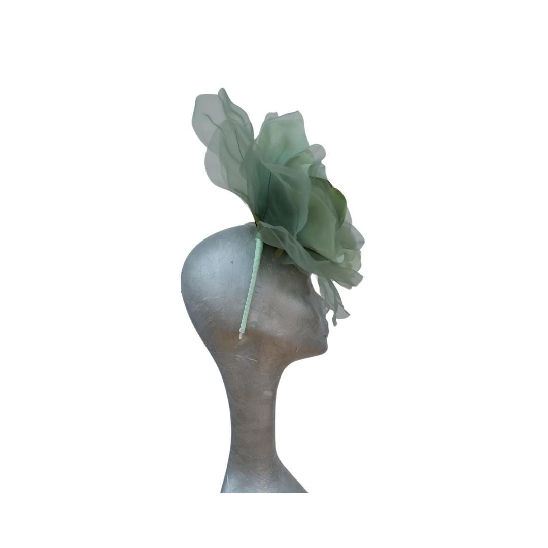 Ava-- Myrtle Green silk organza 12 inch flower  fascinator