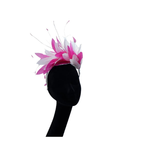 Beautiful feather fascinator in Magenta &Ivory by Hats2go - Also available i over 50 colours
