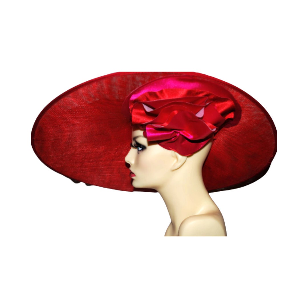 Solar - Extra large designer Red & Cerise hat ideal for Royal Ascot or the Derby