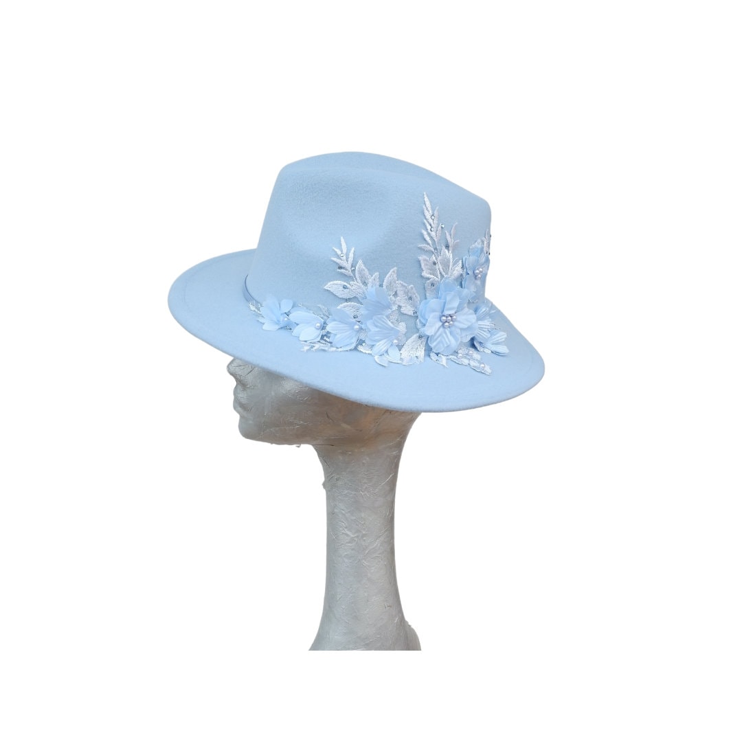 Margot - Faux Felt Trilby with Lace applique detail