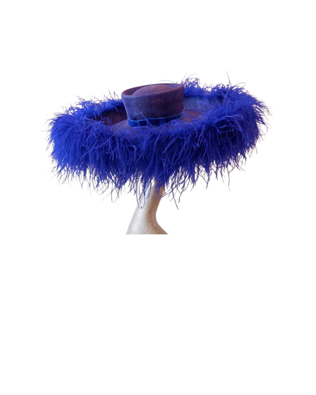 Emma - Extra large Hat with Ostrich feather boa in Two Tone Royal & Sapphire Blue
