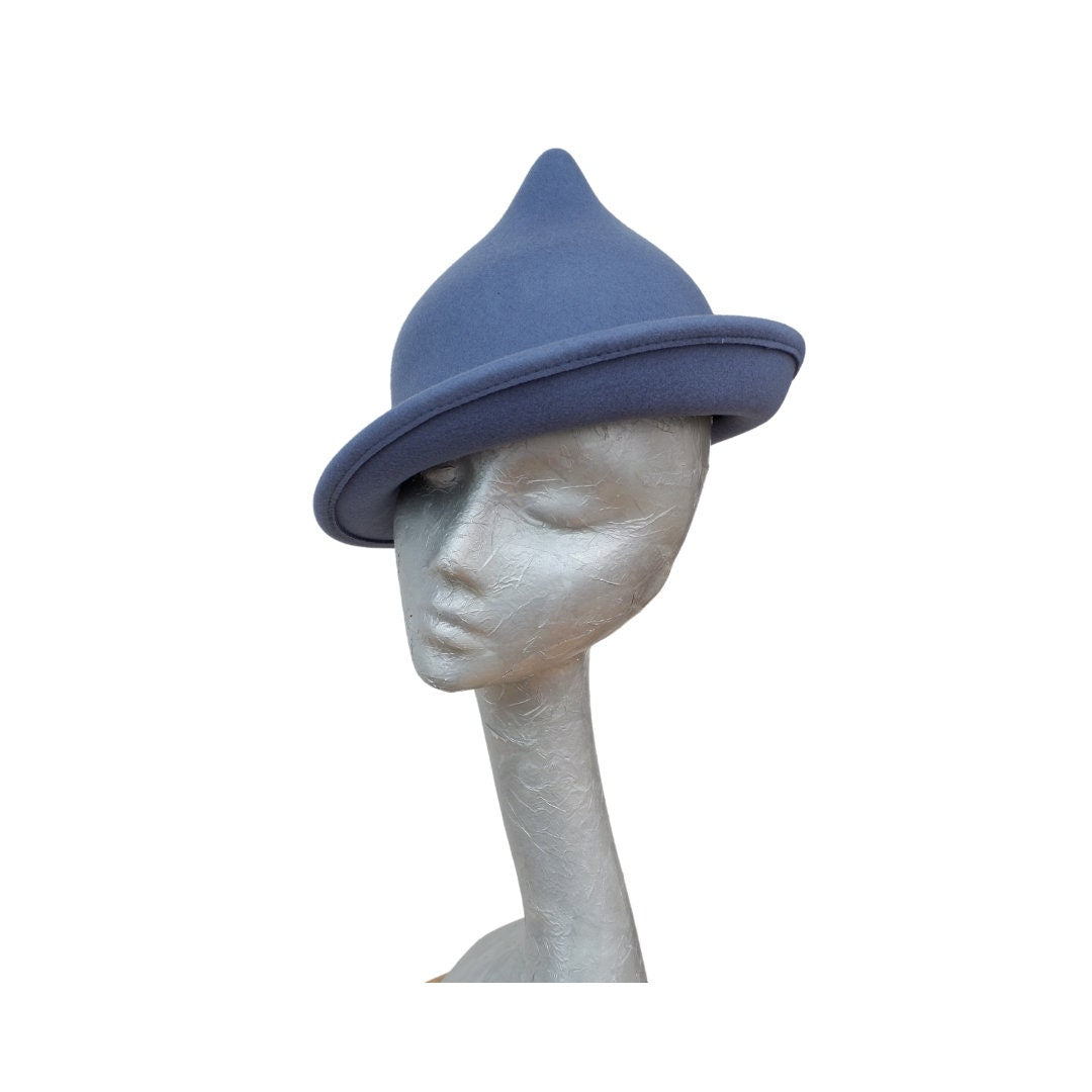 Luna - Blue Wool Felt Witches Hat