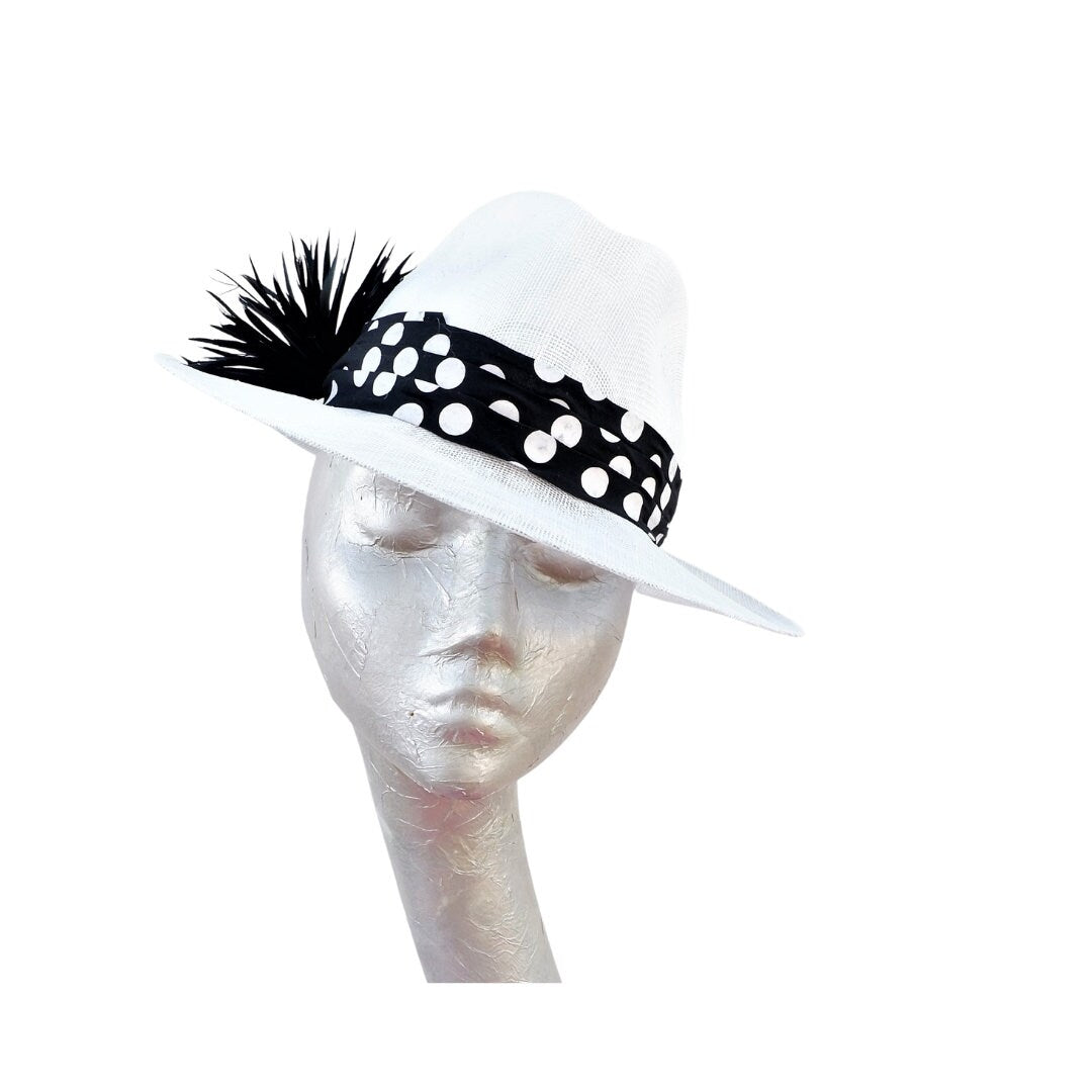 Thelma-  White & Black trimmed Trilby hat
