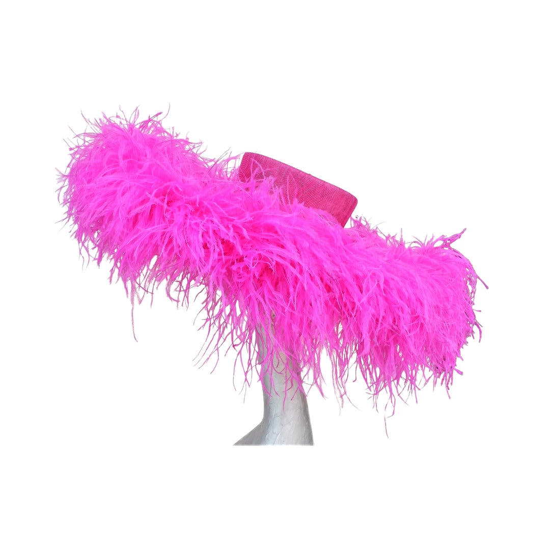 Emma - Extra large Hat with Ostrich feather boa in Two tone Fuchsia & Cyclamen