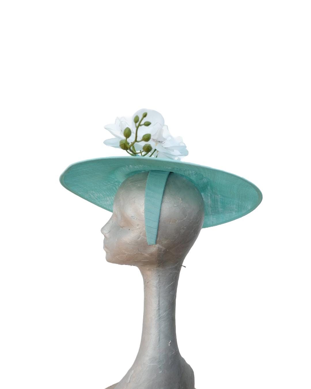 Natalia -- Medium Oval Aqua with two tone Aqua,duck egg, green, blue orchids