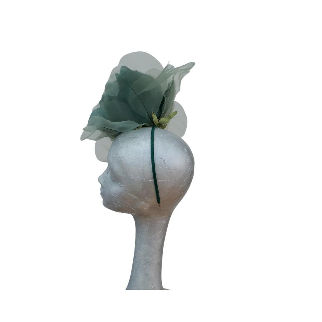 Ava-- Bottle Green silk organza 12 inch flower  fascinator