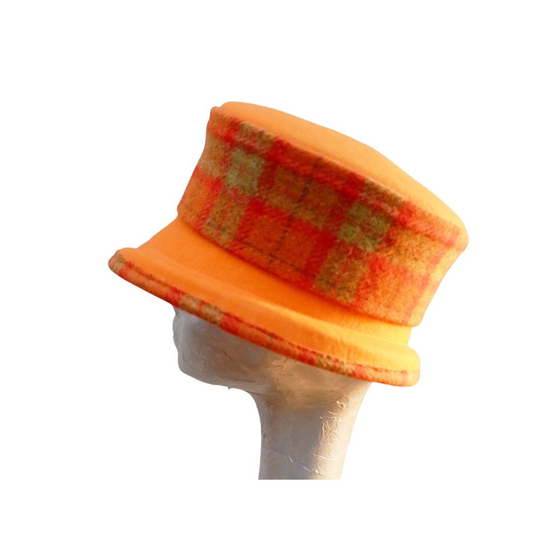 Bonnie - Orange Felt Bucket Hat with Harris Tweed Trim