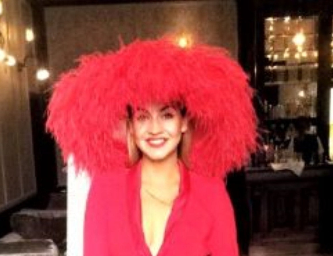 Emma - Extra large Hat with Ostrich feather boa in Two tone red By Hats2go