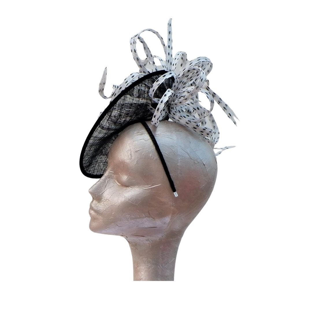 Libby - Black & white Spotty Fascinator By Hats2go
