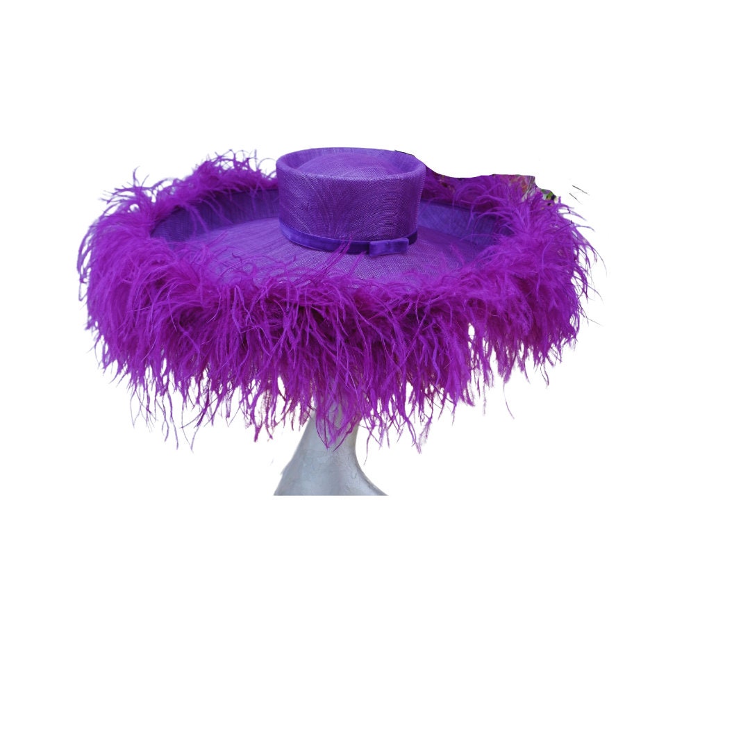 Emma - Extra large Hat with Ostrich feather boa in Two Tone Purple