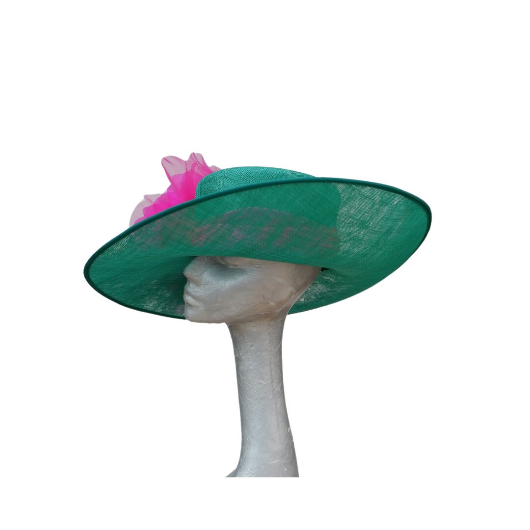 Laura - Emerald Green & Hot pink Feature Hat