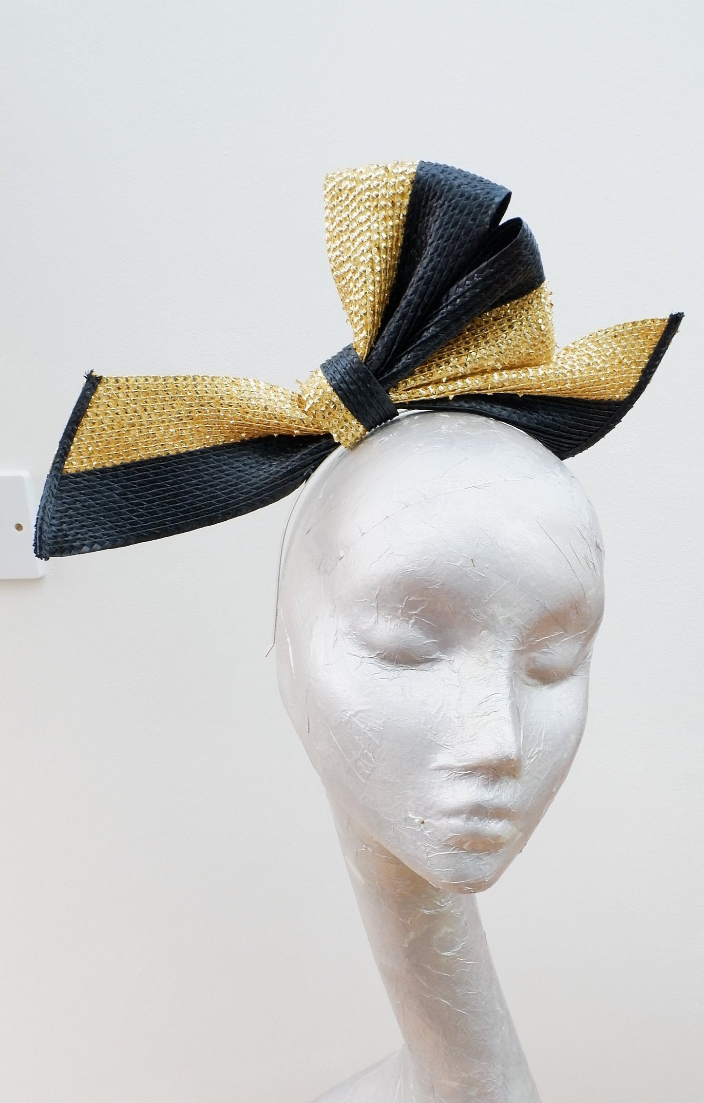 Sample - Ivory & Gold Polybraid Bow Fascinator