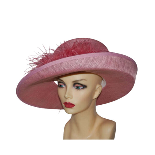 Onasis - Feature Hat with Ostrich feather boa in Rose pink