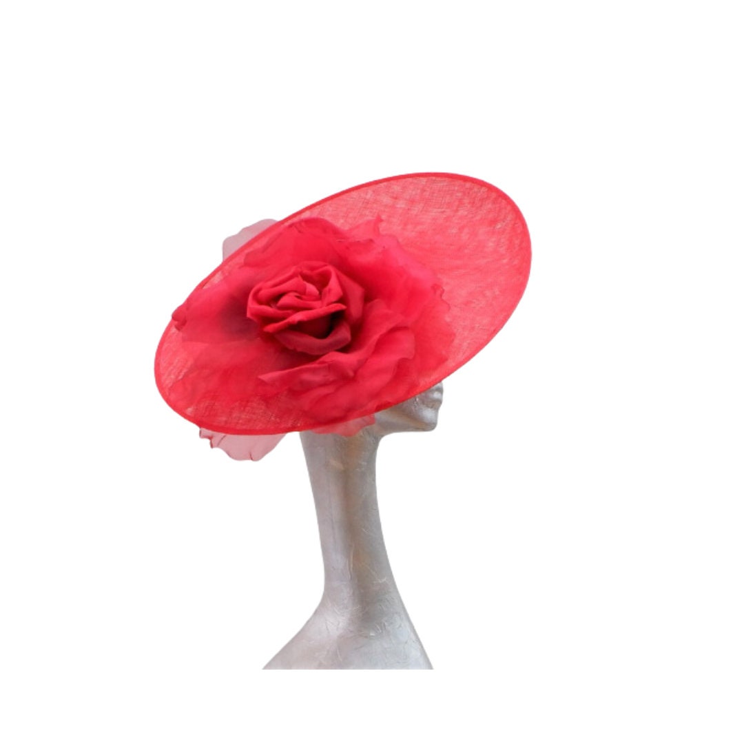 Sandy - Large Saucer Hatinator with 12" Silk Organza Rose 20+ Colours Available