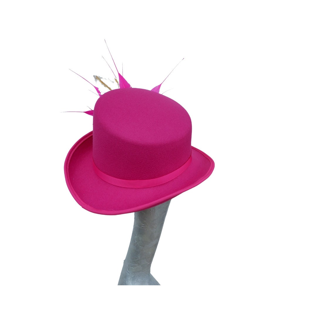 Darcy - Hot pink & Ivory slanted soft Top Hat with Floral detail