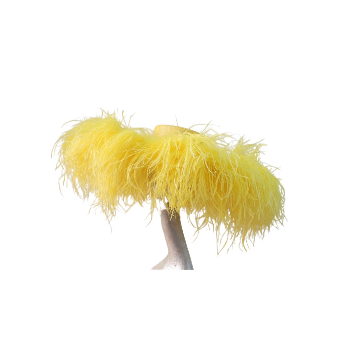 Emma - Extra large Hat with Ostrich feather boa in Yellow