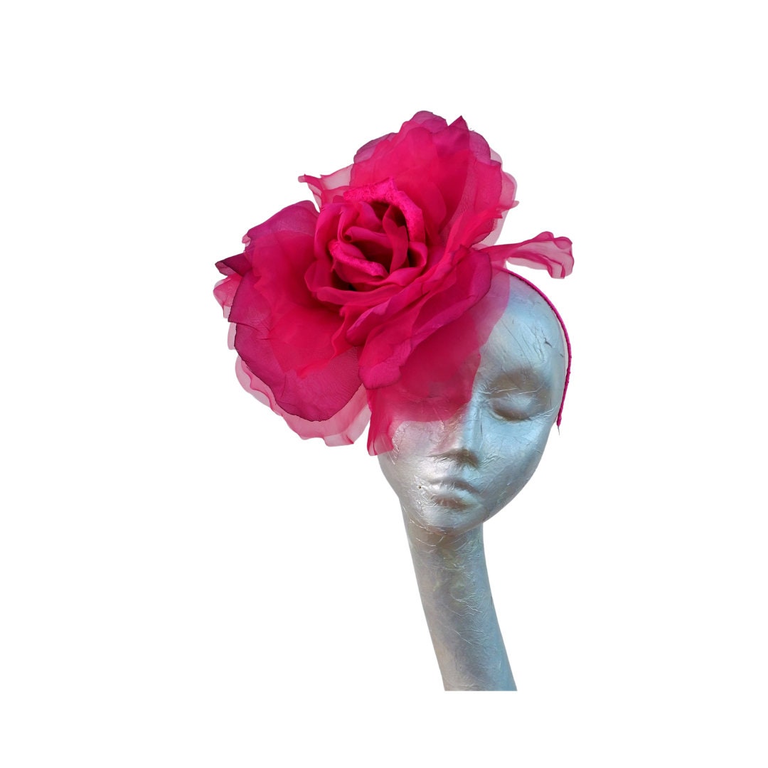 Ava-- Fuschia pink  silk organza 12 inch flower  fascinator