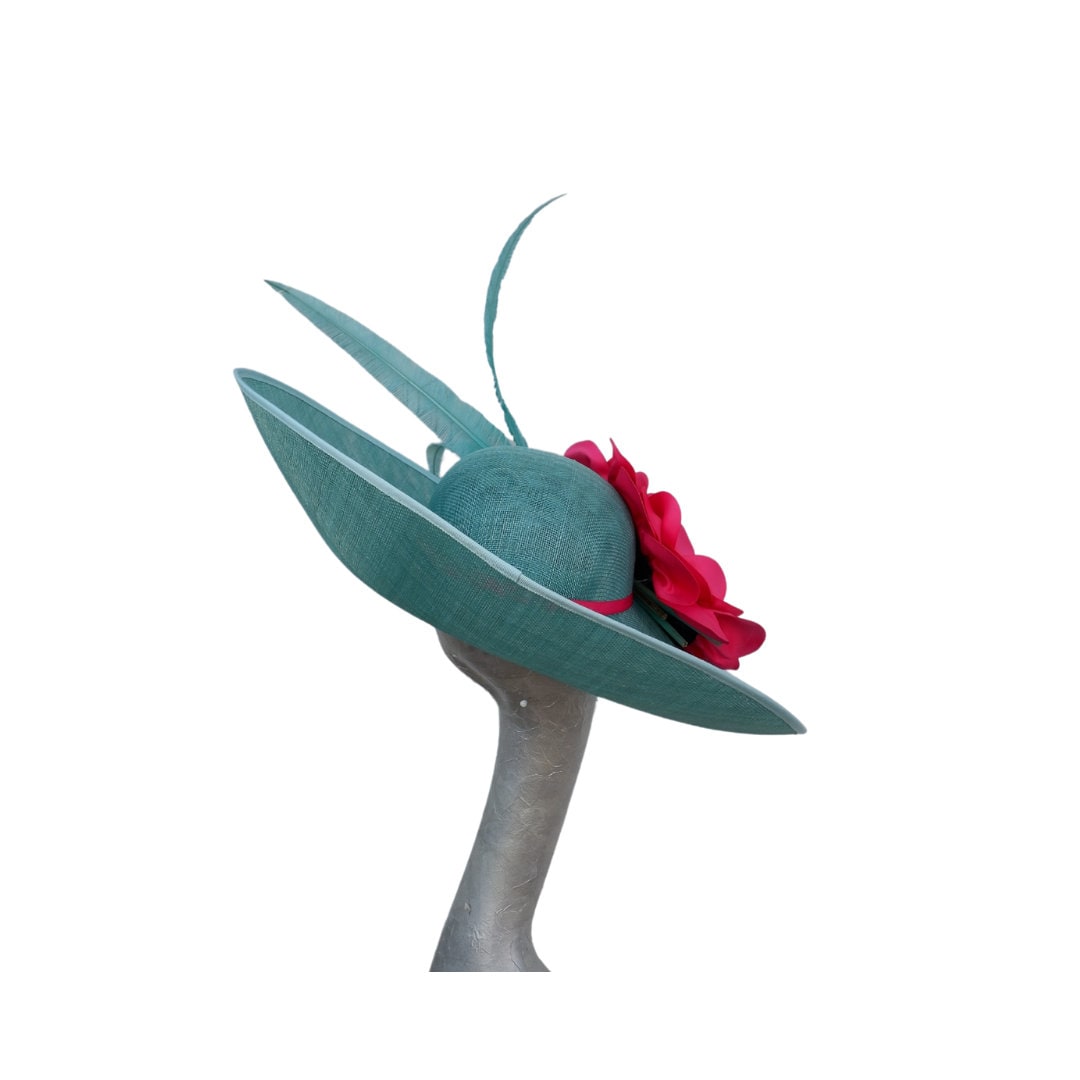 Sienna - Lagoon/Jade and hot pink  large sweeped brim hat