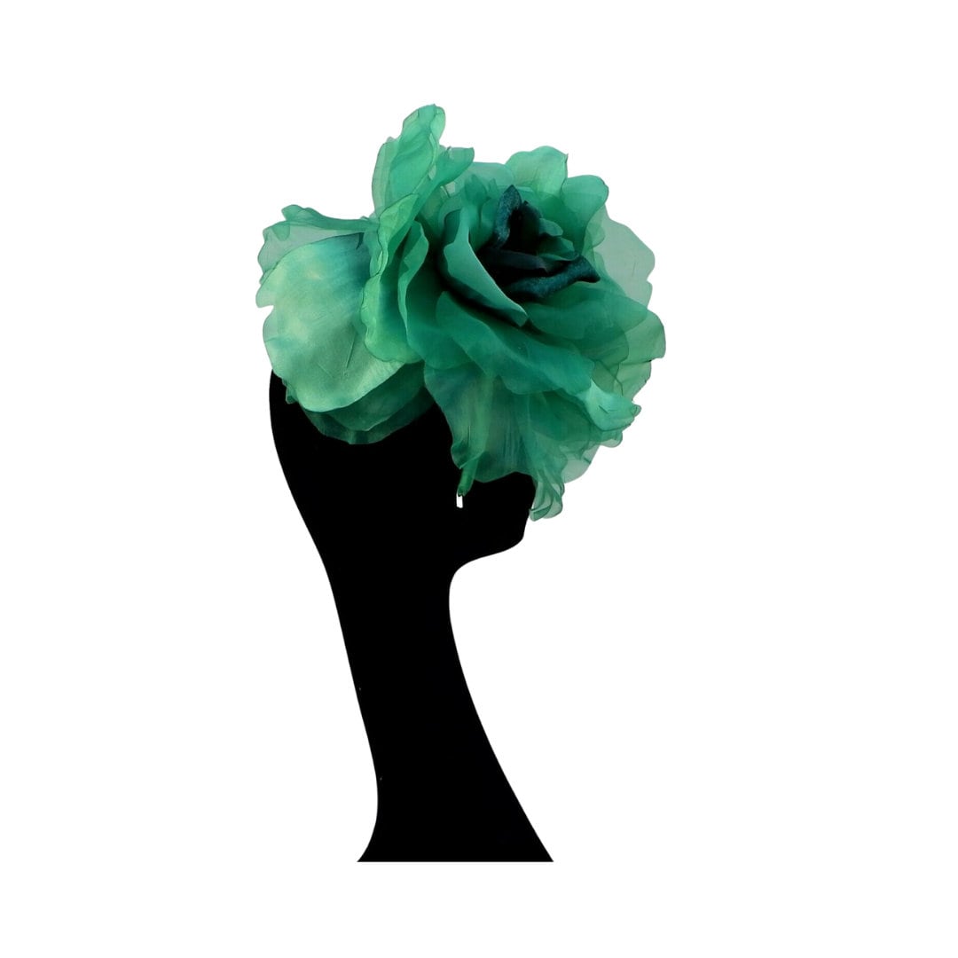 Ava-- Emerald & Jade  silk organza 12 inch flower  fascinator