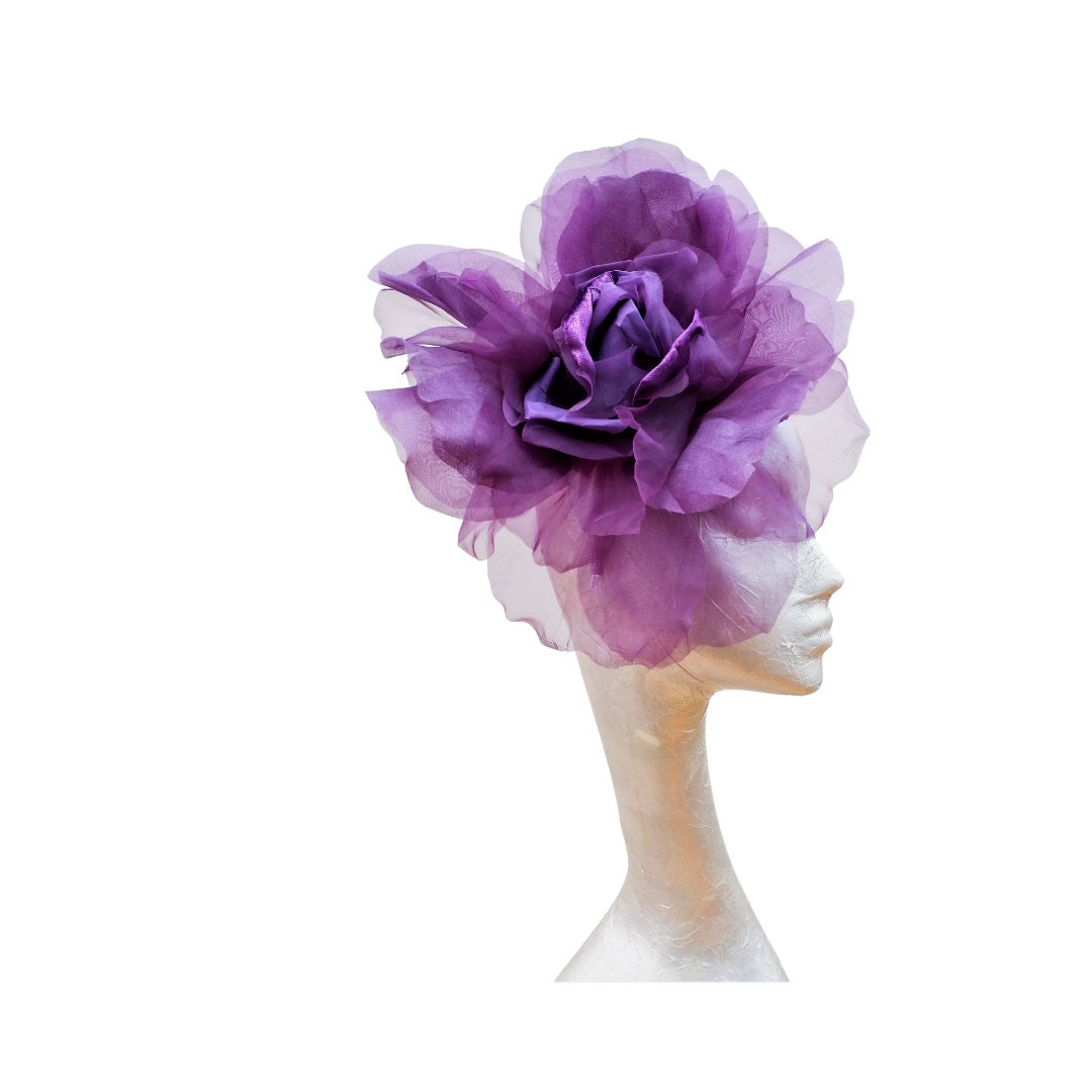 Ava---Purple 12" silk/organza Rose fascinator